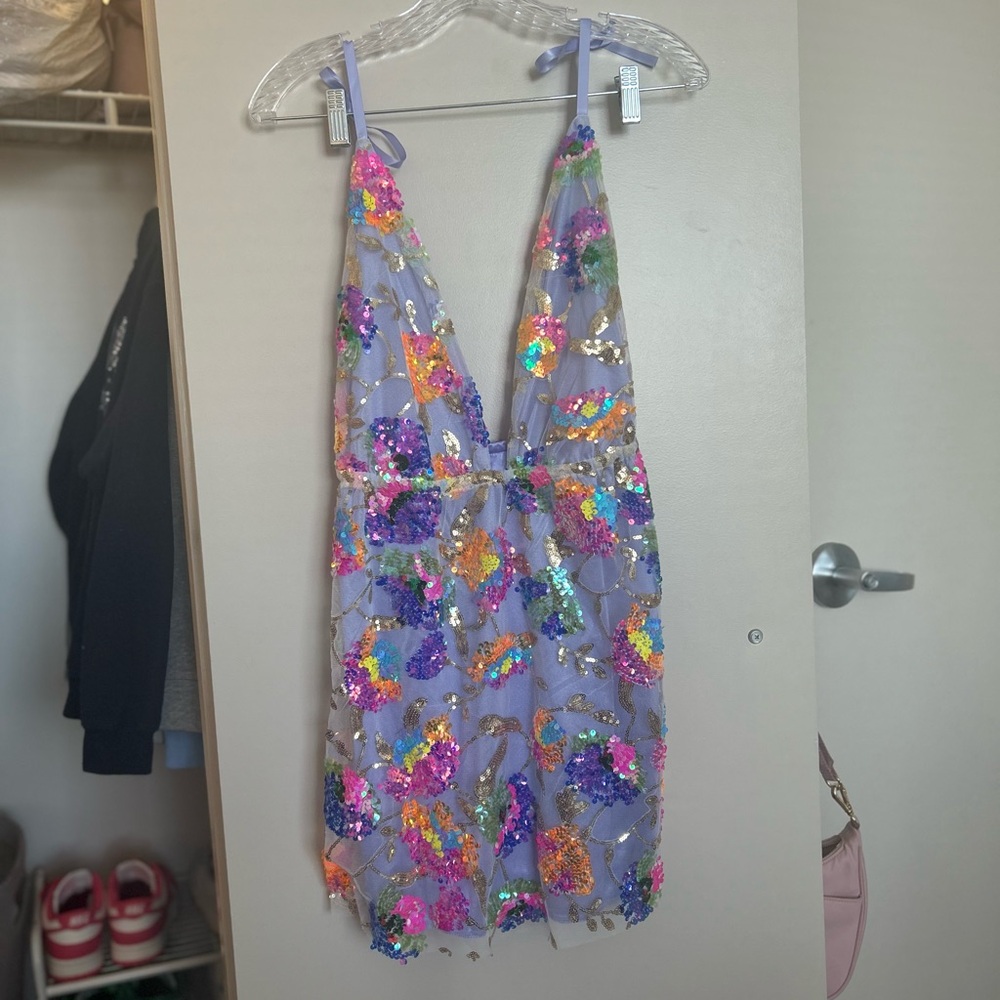 Sequin Floral Dress with Spaghetti Straps